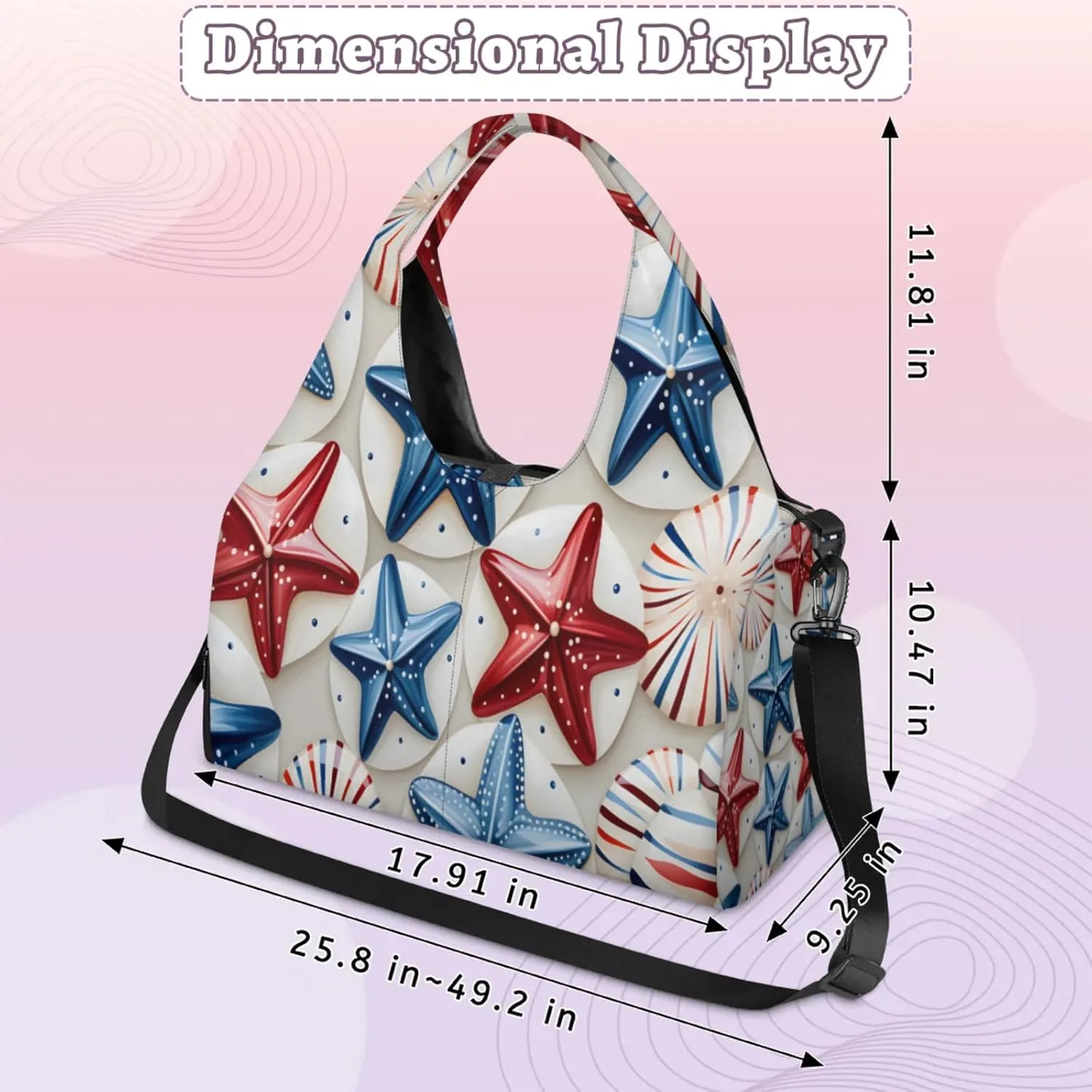 Starfish Disc Pattern Waterproof Gym Bag for Men Women, Sports Duffel Bag with Shoe Compartment Yoga Mat Holder, Portable Large Travel Bag for Fitness, Camping, Weekend Trips
