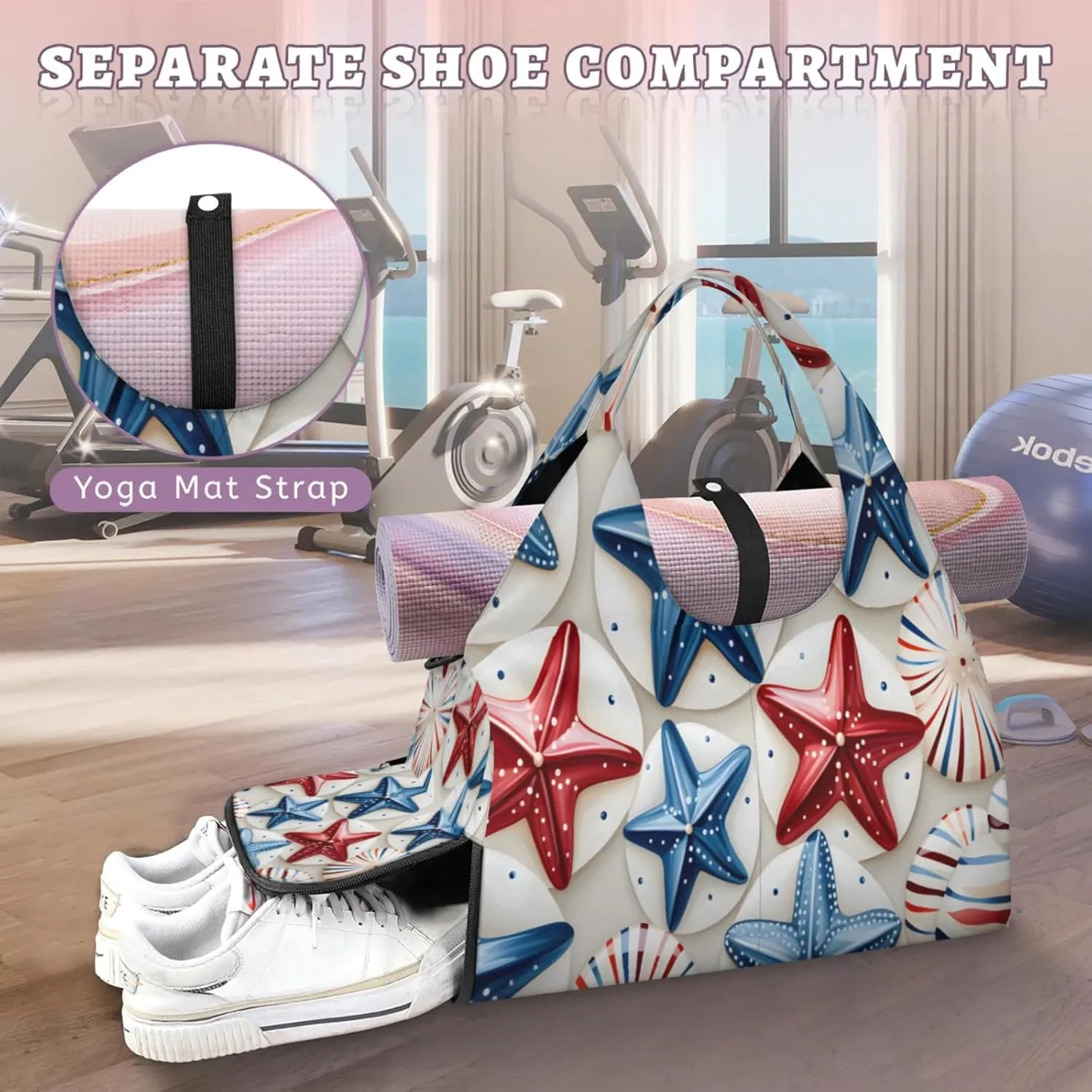 Starfish Disc Pattern Waterproof Gym Bag for Men Women, Sports Duffel Bag with Shoe Compartment Yoga Mat Holder, Portable Large Travel Bag for Fitness, Camping, Weekend Trips