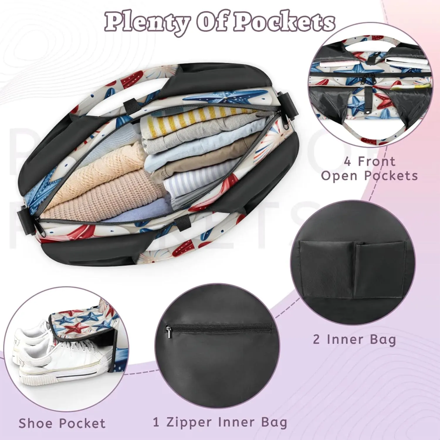 Starfish Disc Pattern Waterproof Gym Bag for Men Women, Sports Duffel Bag with Shoe Compartment Yoga Mat Holder, Portable Large Travel Bag for Fitness, Camping, Weekend Trips