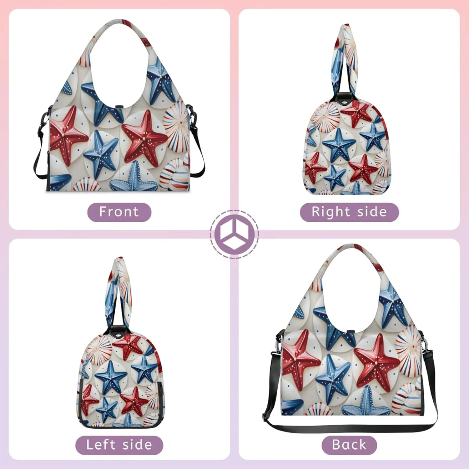 Starfish Disc Pattern Waterproof Gym Bag for Men Women, Sports Duffel Bag with Shoe Compartment Yoga Mat Holder, Portable Large Travel Bag for Fitness, Camping, Weekend Trips