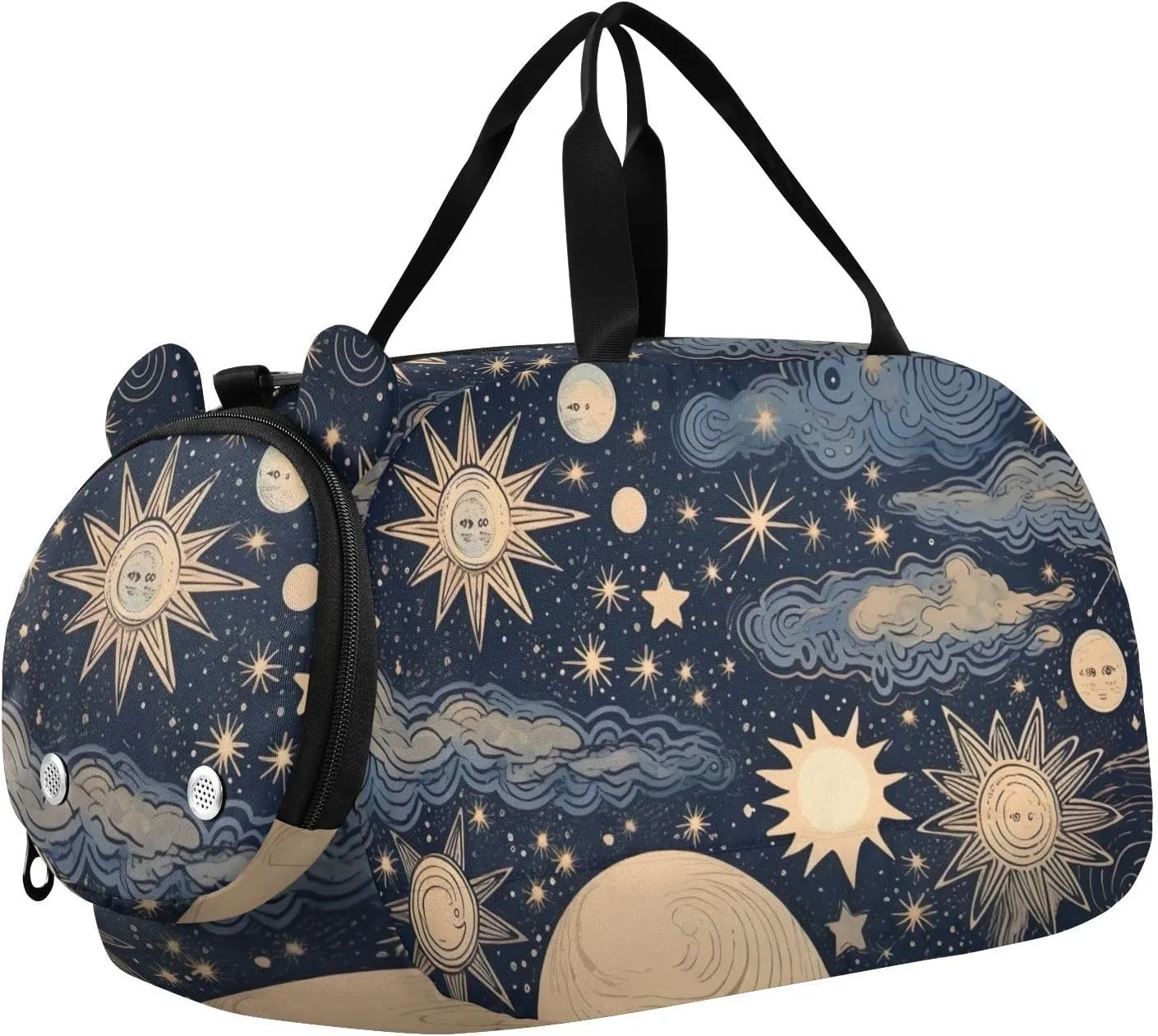 Stars and Moon Duffle Bag for Girl, Sports Duffle Gym Bags with Shoe Compartment, Personalized Overnight Bag Travel Weekender for Kids