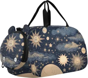 Stars and Moon Duffle Bag for Girl, Sports Duffle Gym Bags with Shoe Compartment, Personalized Overnight Bag Travel Weekender for Kids