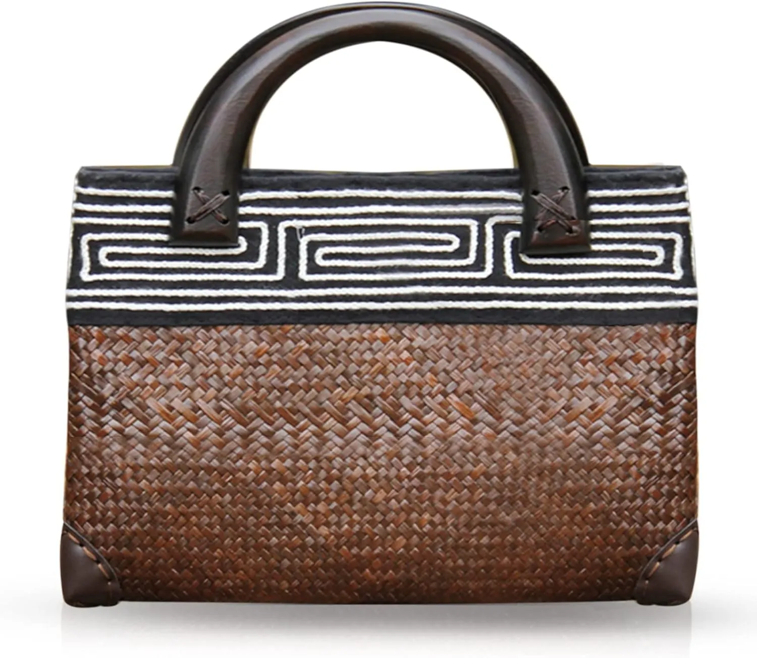 Straw Bag, Beach Bag for Women, Handmade Rattan Handbag, Boho Retro Woven Tote Bag Round Wooden Handle, Summer Bag for Beach Vacation Daily