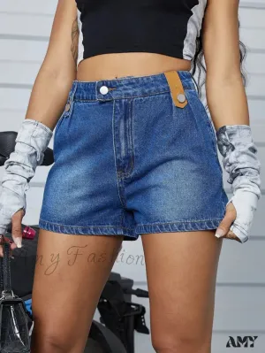 Street Trend Slim Button-down Denim Short