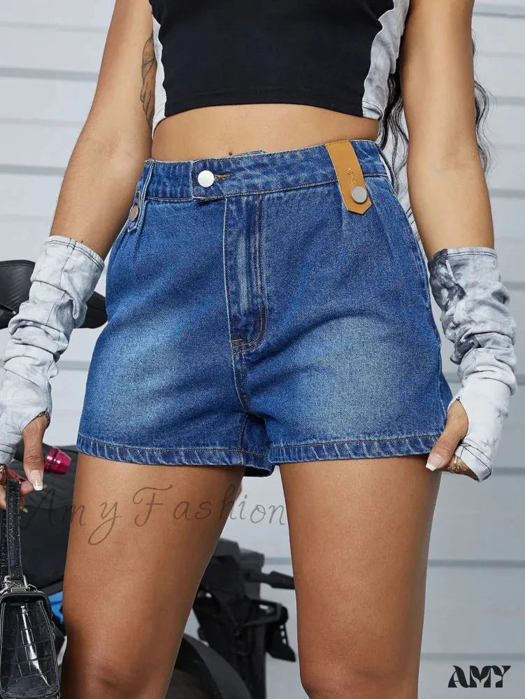 Street Trend Slim Button-down Denim Short