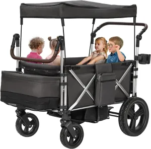 Stroller Wagon 4 Seater, Folding Wagon Stroller for 4 Kids, Collapsible Push Wagon with 5-Point Safety Belt and Canopy, Adjustable Handle, All-Terrain Mobility