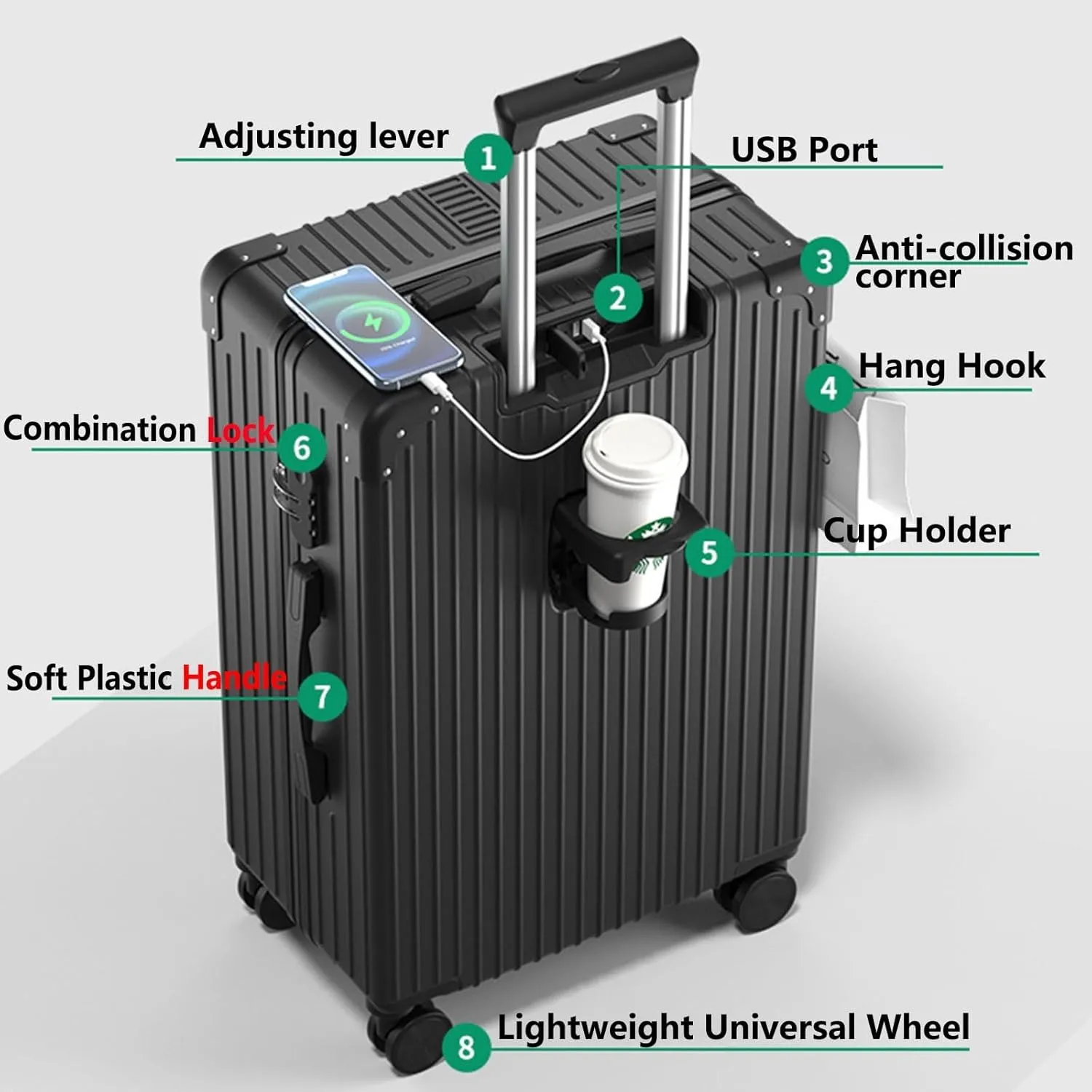 Suitcase With Laptop Compartment, Lightweight Trolley Case, Dustproof Waterproof, Equipped With An Anti-theft And Anti-picking Combination Lock (Color : 20 Bag, Size : Silver)