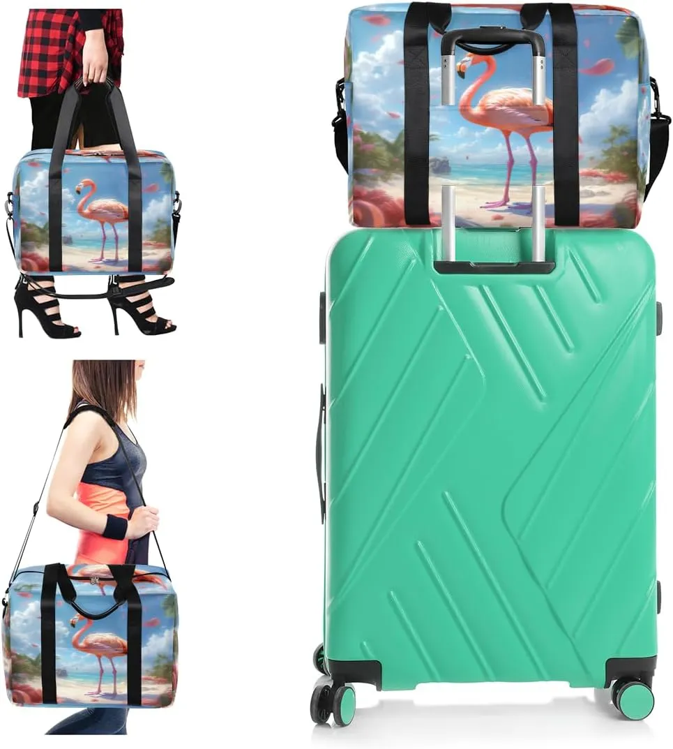 Summer Beach Flamingo Womens Travel Bags, Weekender Carry on for Women, Sports Gym Bag, Workout Duffel bag, Overnight Shoulder Bag