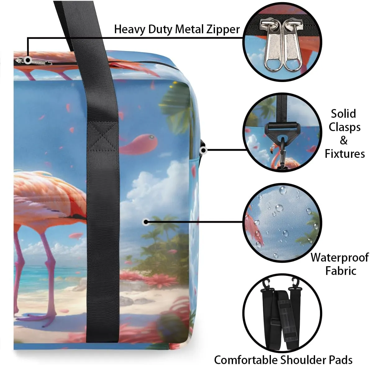 Summer Beach Flamingo Womens Travel Bags, Weekender Carry on for Women, Sports Gym Bag, Workout Duffel bag, Overnight Shoulder Bag