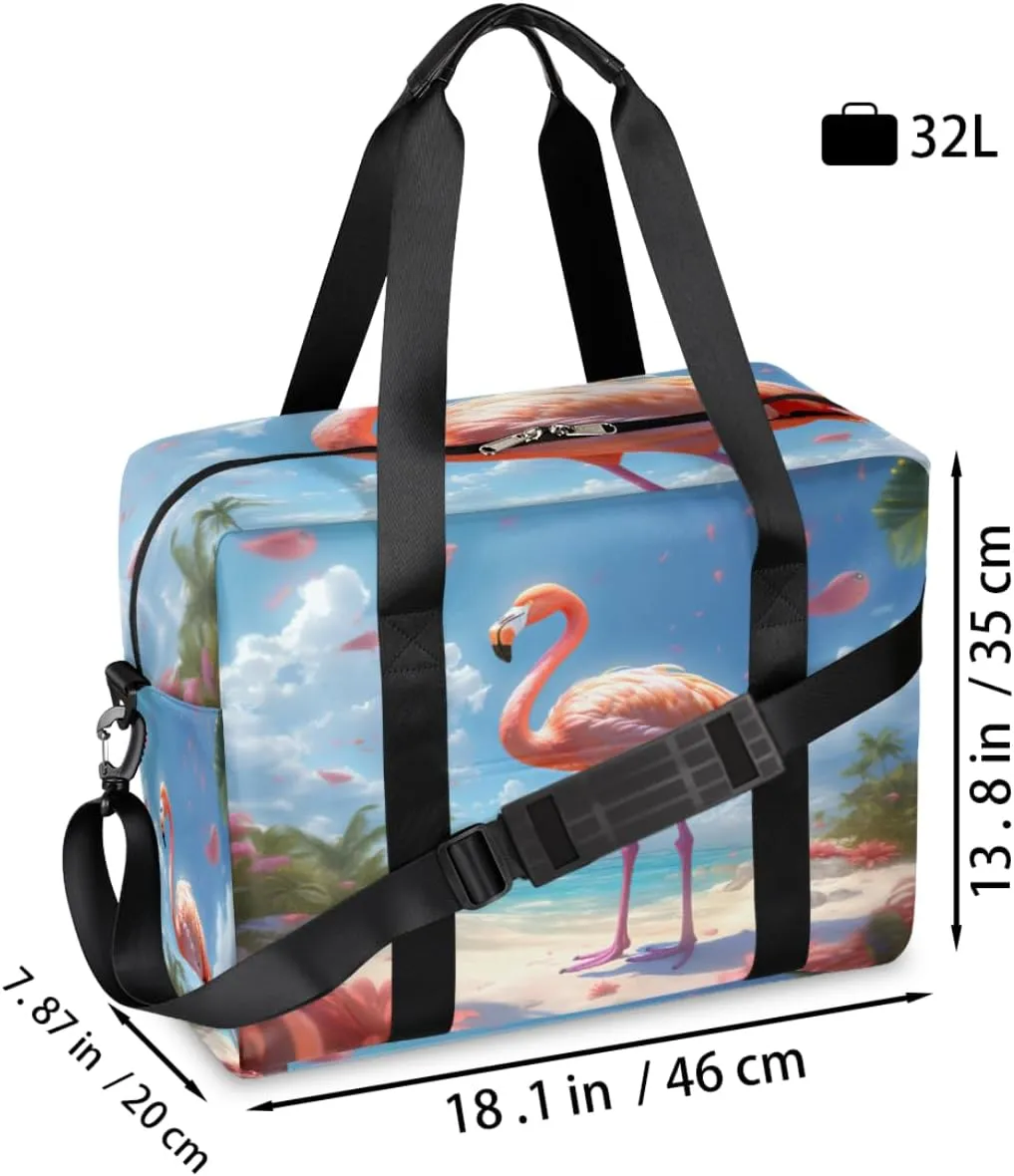 Summer Beach Flamingo Womens Travel Bags, Weekender Carry on for Women, Sports Gym Bag, Workout Duffel bag, Overnight Shoulder Bag