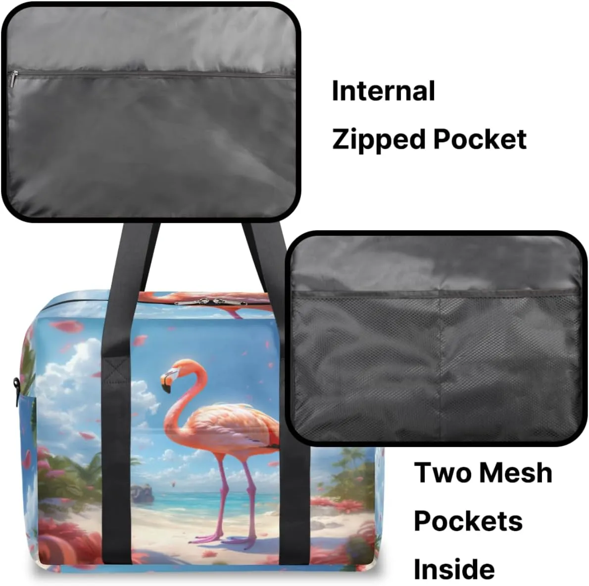 Summer Beach Flamingo Womens Travel Bags, Weekender Carry on for Women, Sports Gym Bag, Workout Duffel bag, Overnight Shoulder Bag