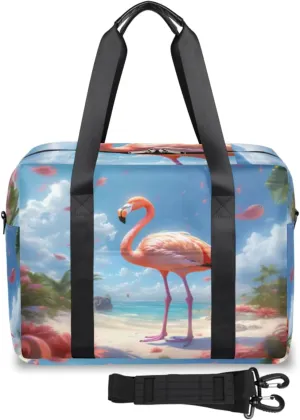 Summer Beach Flamingo Womens Travel Bags, Weekender Carry on for Women, Sports Gym Bag, Workout Duffel bag, Overnight Shoulder Bag