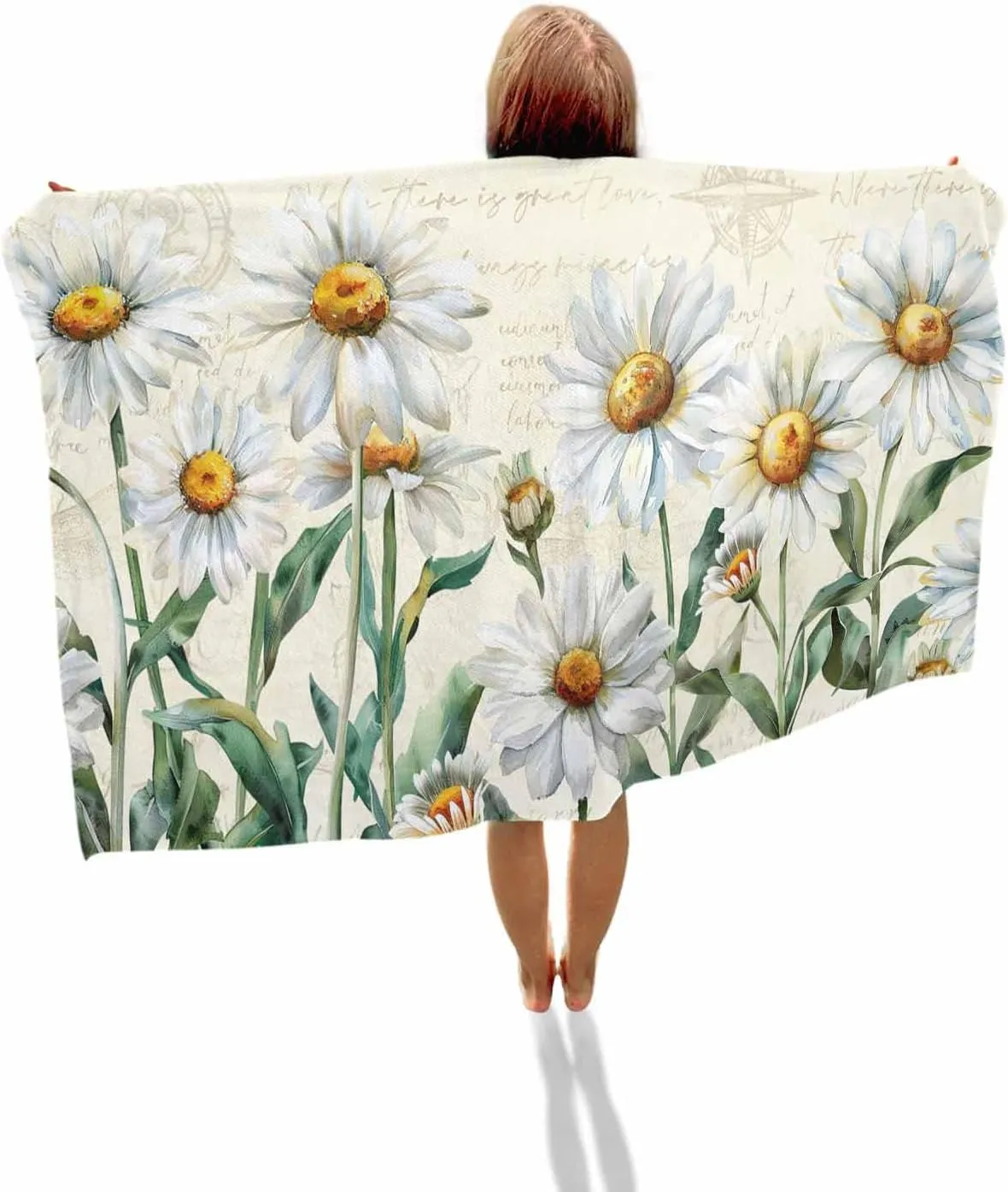 Summer Beach Towel 35"x70" Microfiber Beach Towels Oversized Sand Free Quick Dry Beach Towel/Bath Towels/Yoga Towel/Pool Towels/Travel Towel for Women Men Girls Kids-Flowers Daisy White