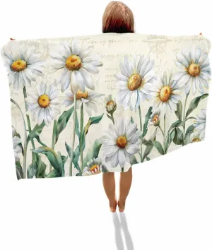 Summer Beach Towel 35"x70" Microfiber Beach Towels Oversized Sand Free Quick Dry Beach Towel/Bath Towels/Yoga Towel/Pool Towels/Travel Towel for Women Men Girls Kids-Flowers Daisy White