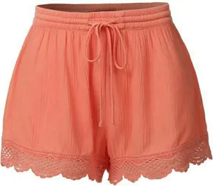 Summer Casual Shorts for Women Lace Trim Comfy Pajama Bottoms Elastic Waist Drawstring Loose Yoga Lounge Short Pants