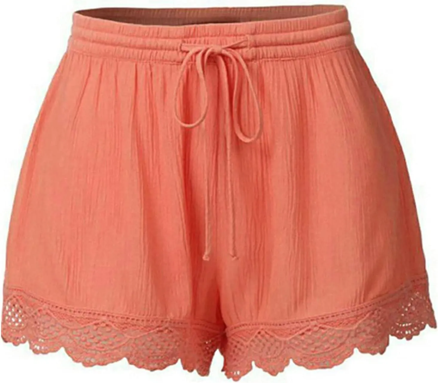 Summer Casual Shorts for Women Lace Trim Comfy Pajama Bottoms Elastic Waist Drawstring Loose Yoga Lounge Short Pants