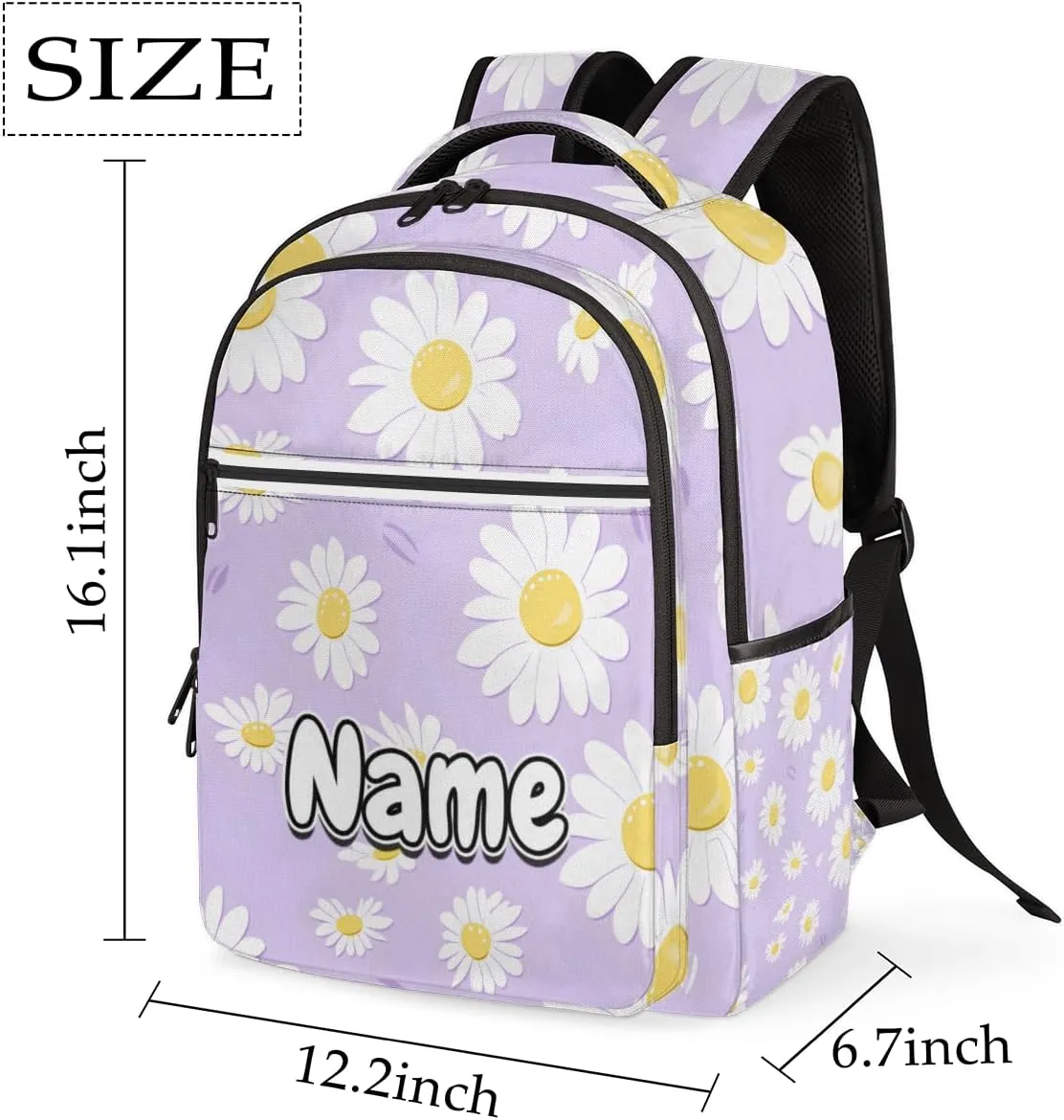 Summer Daisy Flowers Personalized Laptop Backpack with Name Custom Shoulder Bags for Women Men Waterproof Travel Casual Daypack Laptop Bag Gifts 16.1in