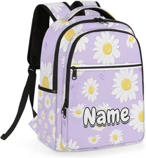 Summer Daisy Flowers Personalized Laptop Backpack with Name Custom Shoulder Bags for Women Men Waterproof Travel Casual Daypack Laptop Bag Gifts 16.1in