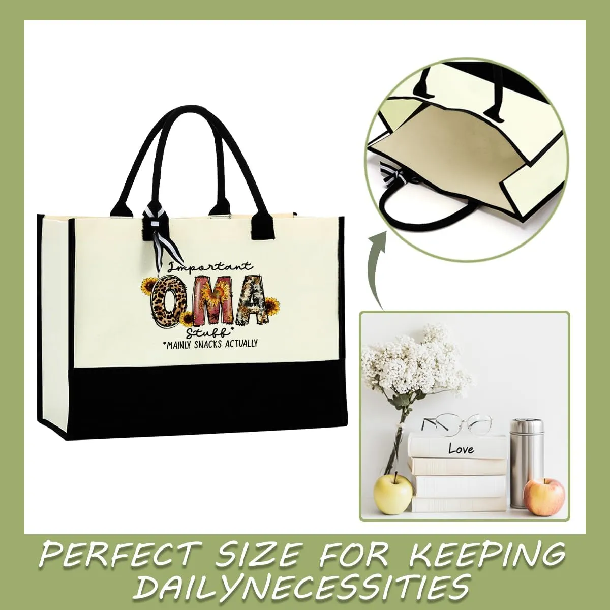 Sunflower Grandma Mom Gifts Waterproof Large Tote Bag Granny Mum Mimi Gigi Oma Grammy Nanny Abuela Mimi Nana Yaya Gifts