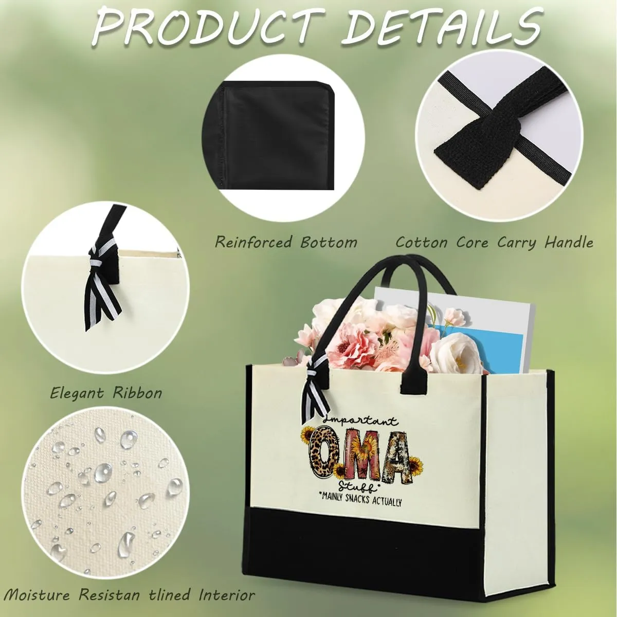 Sunflower Grandma Mom Gifts Waterproof Large Tote Bag Granny Mum Mimi Gigi Oma Grammy Nanny Abuela Mimi Nana Yaya Gifts