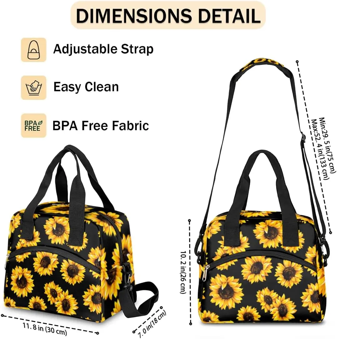 Sunflowers Flower Print Lunch Bag Women Lunch Box for Women Adult Men Reusable Cute Lunch Box Tote Cooler Bags Insulated Portable Lunch Containers for Work, Office, Travel, Picnic