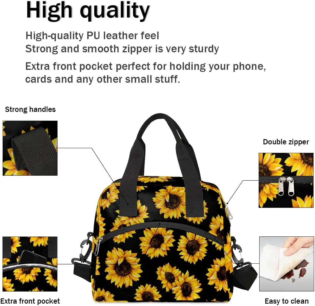 Sunflowers Flower Print Lunch Bag Women Lunch Box for Women Adult Men Reusable Cute Lunch Box Tote Cooler Bags Insulated Portable Lunch Containers for Work, Office, Travel, Picnic