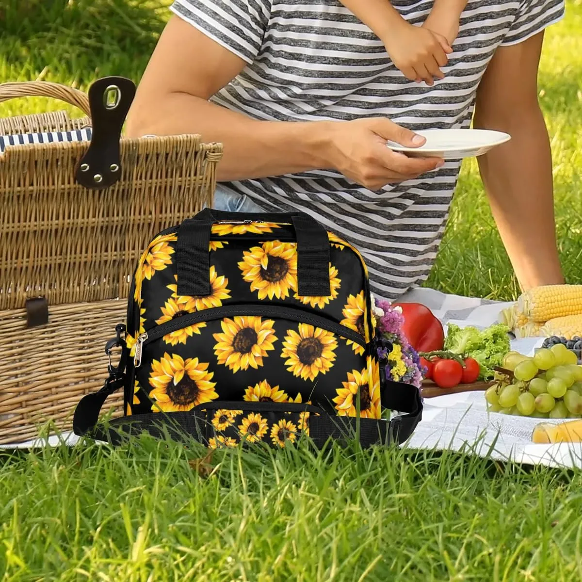 Sunflowers Flower Print Lunch Bag Women Lunch Box for Women Adult Men Reusable Cute Lunch Box Tote Cooler Bags Insulated Portable Lunch Containers for Work, Office, Travel, Picnic