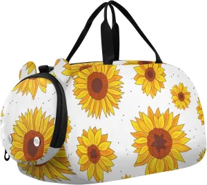 Sunflowers Pattern Gym Travel Duffel Bag with Shoe Compartment for Boys Girls - Gymnastics Sports Dance Football Travel Bag Teens Weekender Sleepover