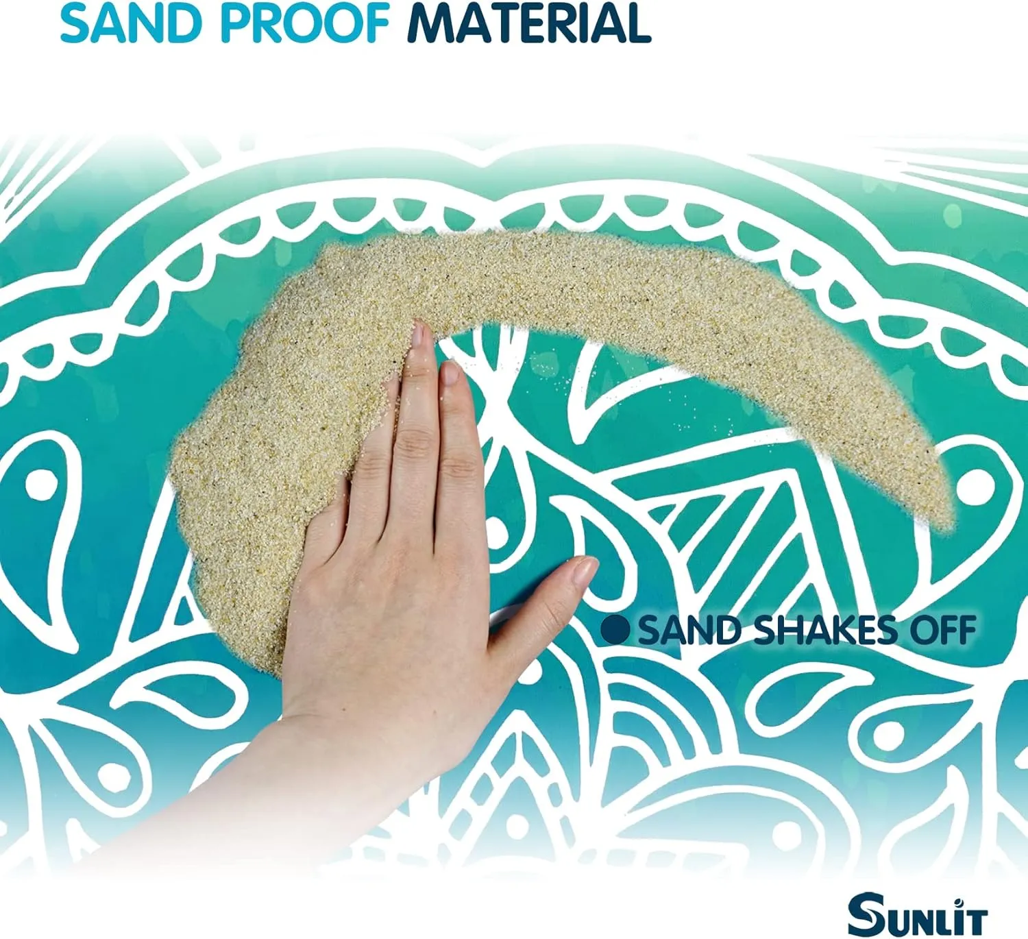 Sunlit Silky Soft Sand Proof Beach Blanket 106"x81" / 85"x72" Sand Proof Mat with Corner Pockets and Mesh Bag for Beach Party, Travel, Camping and Outdoor Music Festival, Mandala