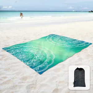 Sunlit Silky Soft Sand Proof Beach Blanket 106"x81" / 85"x72" Sand Proof Mat with Corner Pockets and Mesh Bag for Beach Party, Travel, Camping and Outdoor Music Festival, Mandala