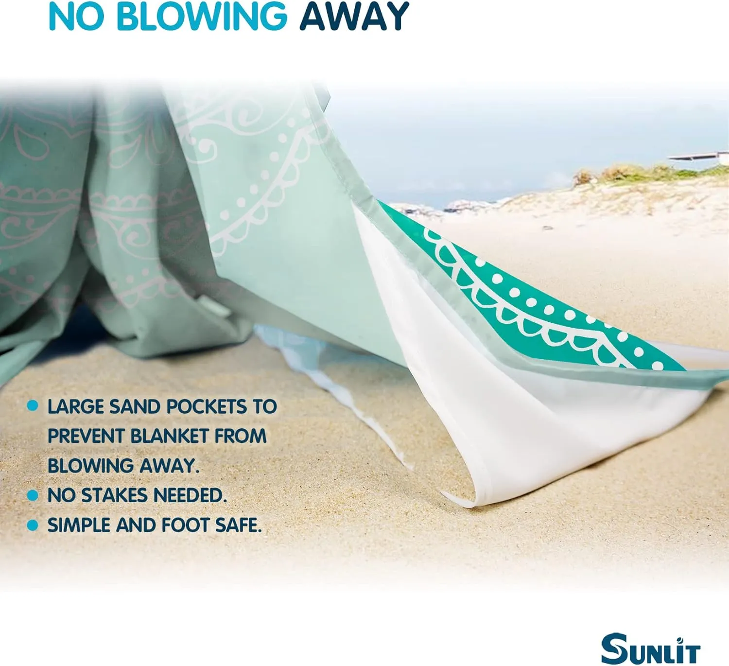 Sunlit Silky Soft Sand Proof Beach Blanket 106"x81" / 85"x72" Sand Proof Mat with Corner Pockets and Mesh Bag for Beach Party, Travel, Camping and Outdoor Music Festival, Mandala