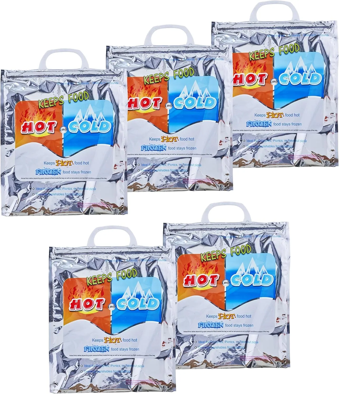Superio Hot and Cold Insulated Bags for Food Delivery, Grocery Shopping Bags, Food Storage for Hot and Frozen Food for Travel, Disposable Cooler Bag, Reinforced Thermal Lunch Bag (5, 12"x13.5")