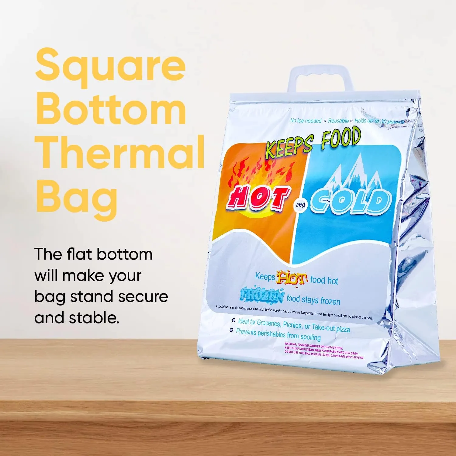 Superio Hot and Cold Insulated Bags for Food Delivery, Grocery Shopping Bags, Food Storage for Hot and Frozen Food for Travel, Disposable Cooler Bag, Reinforced Thermal Lunch Bag (5, 13"x7"x15.5")