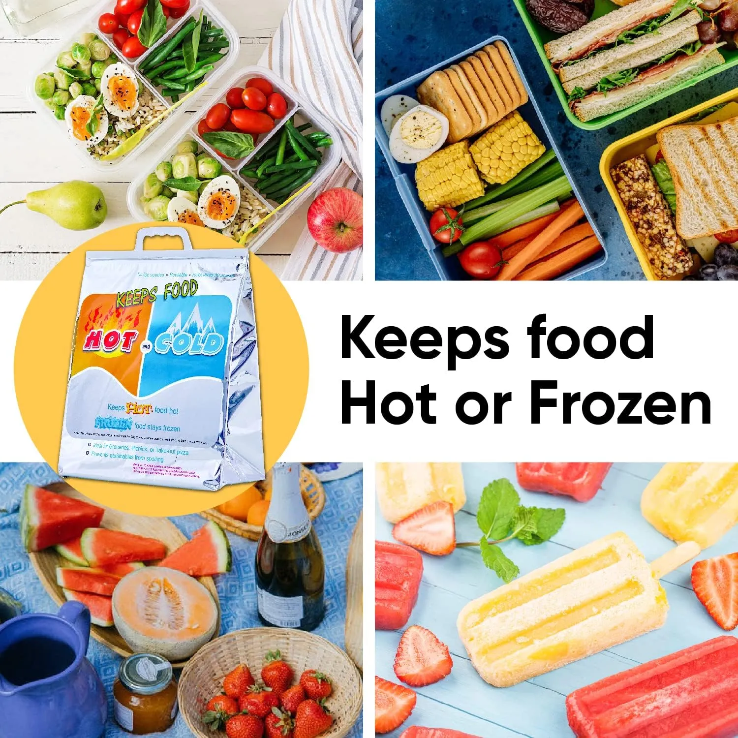 Superio Hot and Cold Insulated Bags for Food Delivery, Grocery Shopping Bags, Food Storage for Hot and Frozen Food for Travel, Disposable Cooler Bag, Reinforced Thermal Lunch Bag (5, 13"x7"x15.5")