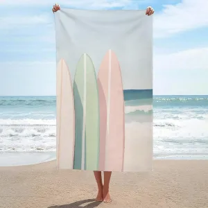 Surfboards Gouache Pink Green Cream Beach Towel Sand Free Microfiber Large Shower Towels Multipurpose Absorbent for Bathroom Pool 52x32 Inch