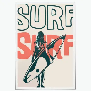 Surfing Wall Art Vintage Surf Poster Retro Beach Decor for Coastal Home Surfer Girl Surfboard Canvas Print Ocean Sports Artwork for Bedroom Living Room Office Decor 16x24inch Unframed