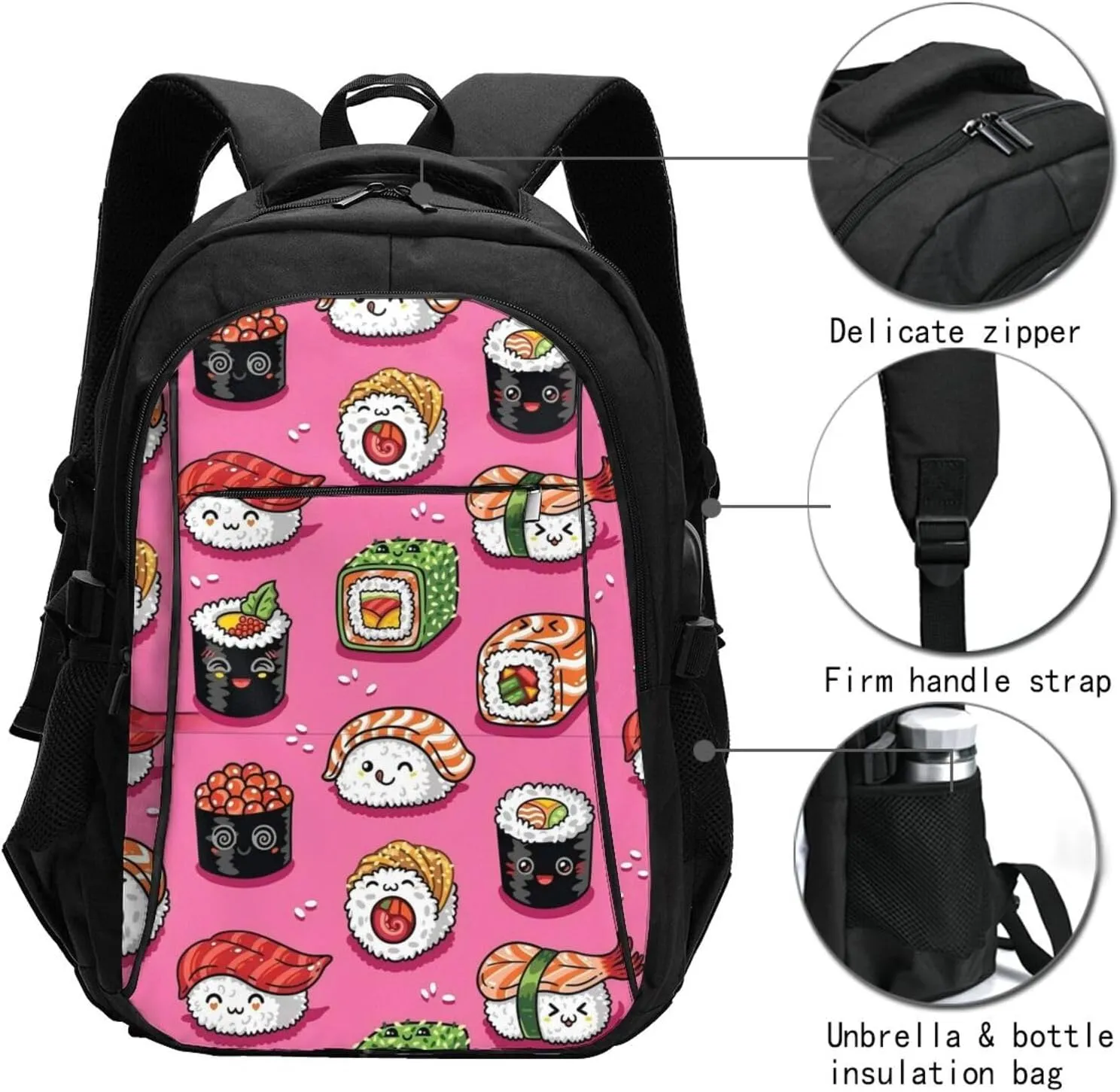 Sushi Travel Laptop Backpack,18 Inch Carry on Backpack for Men Women with USB Port, Work Computer Backpack
