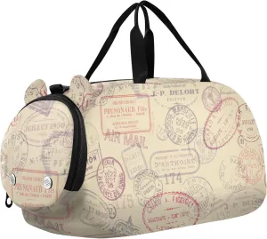 susiyo Small Duffle Bag Vintage Stamps Postage Pattern Kids Duffle Bag for Boys Girls Dance Bag Gym Bag
