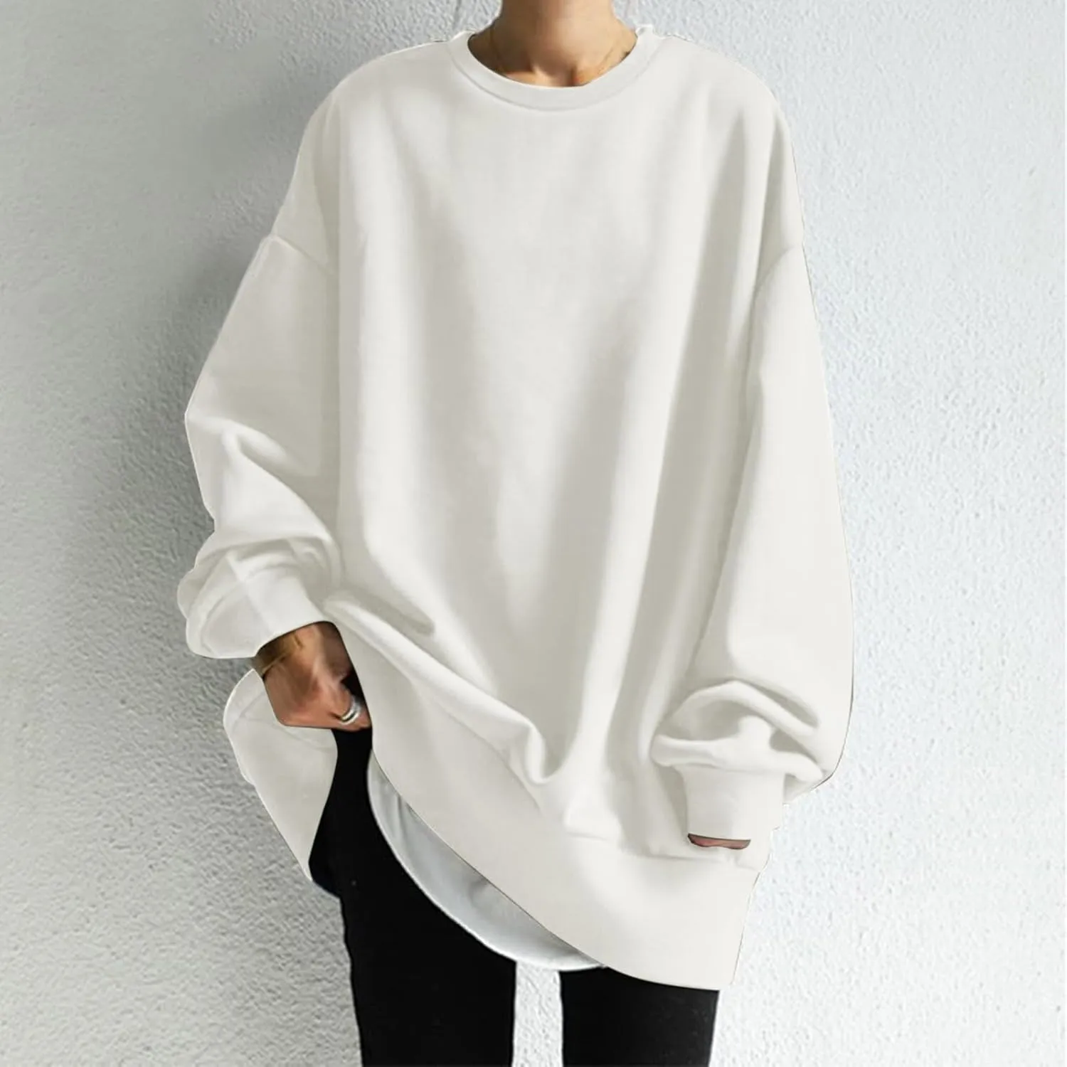 Sweatshirt for Women Fleece Long Sleeve Crewneck Casual Pullover Top Fall 2023 Trendy Clothes Loose Pullover