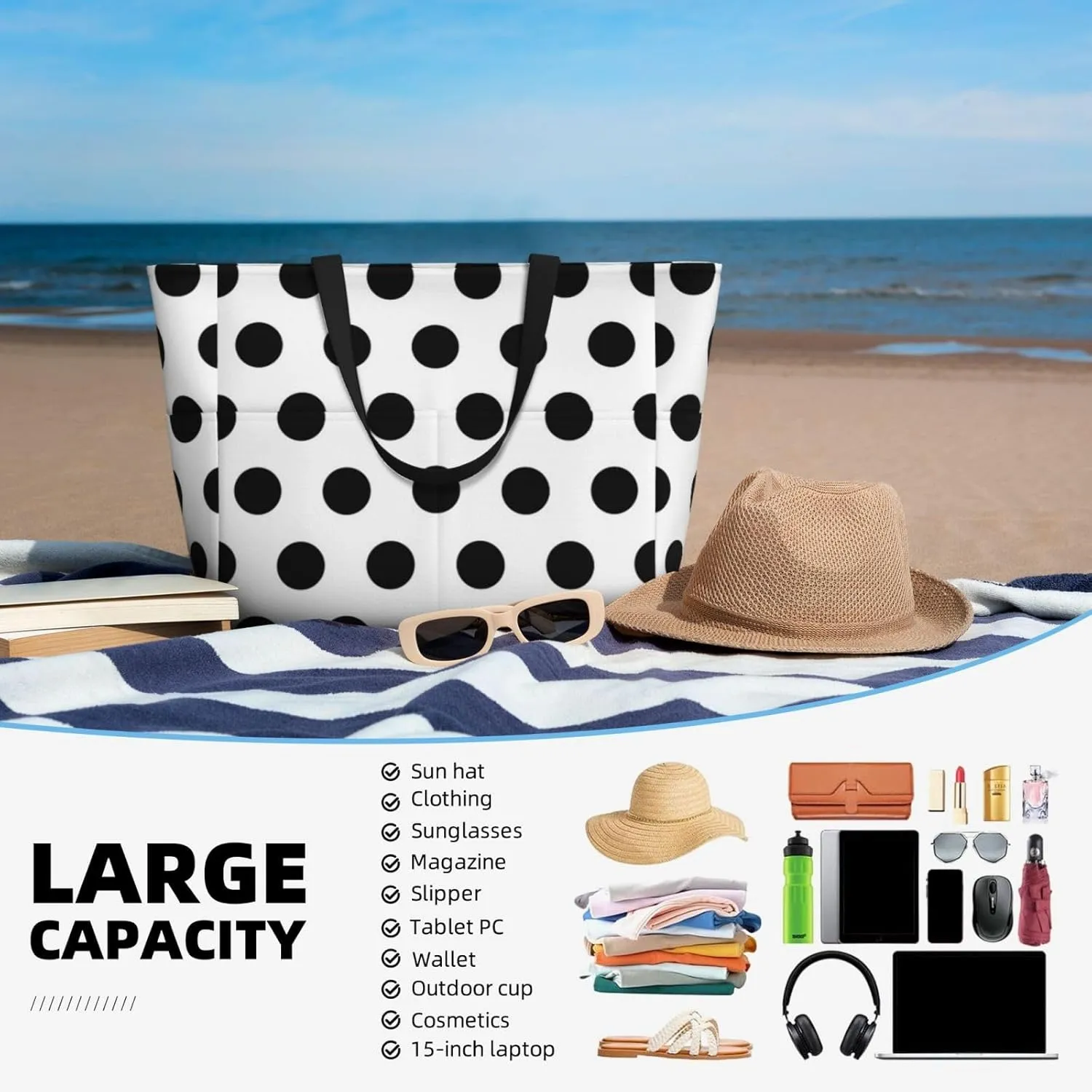 SWEET TANG Beach Bags for Women Large Waterproof Beach Tote Bag Zipper Swim Pool Bag