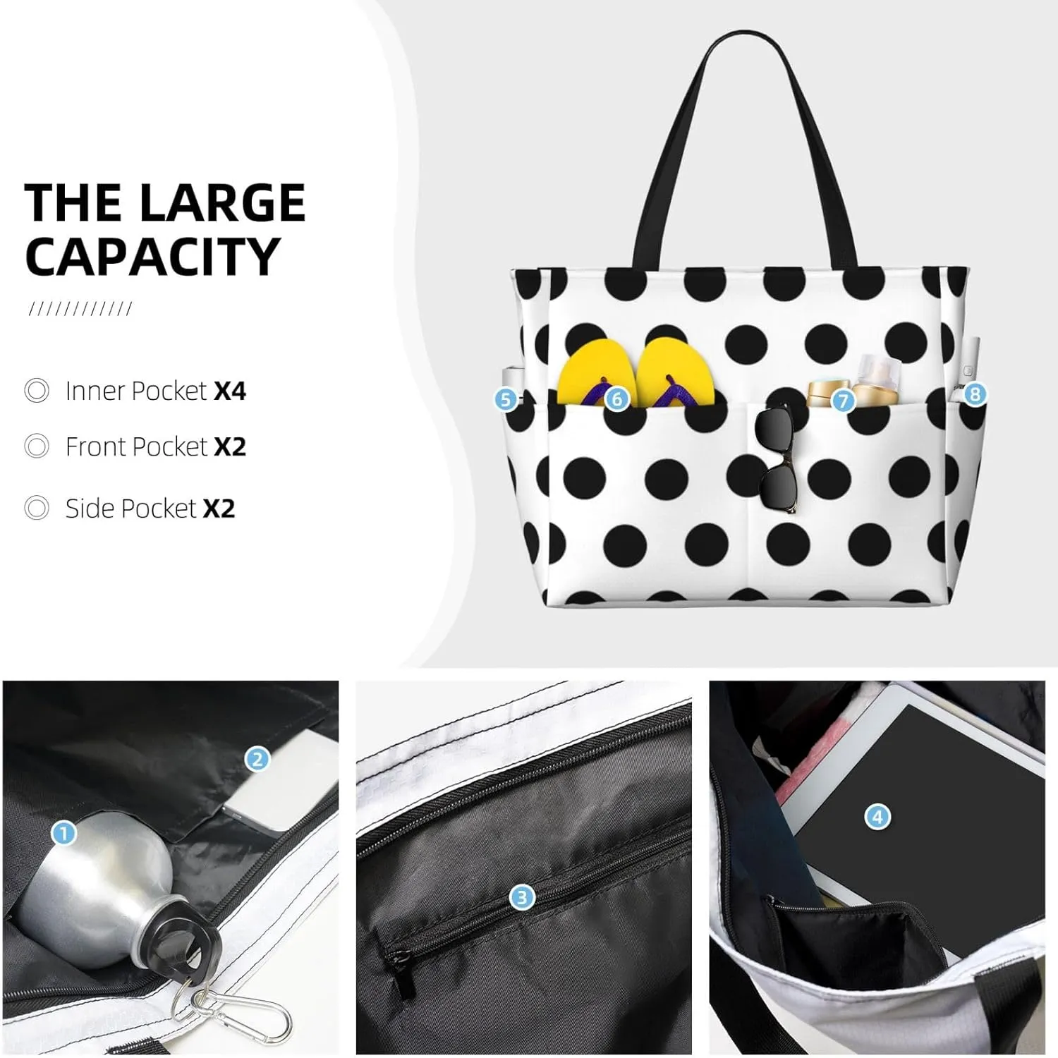 SWEET TANG Beach Bags for Women Large Waterproof Beach Tote Bag Zipper Swim Pool Bag