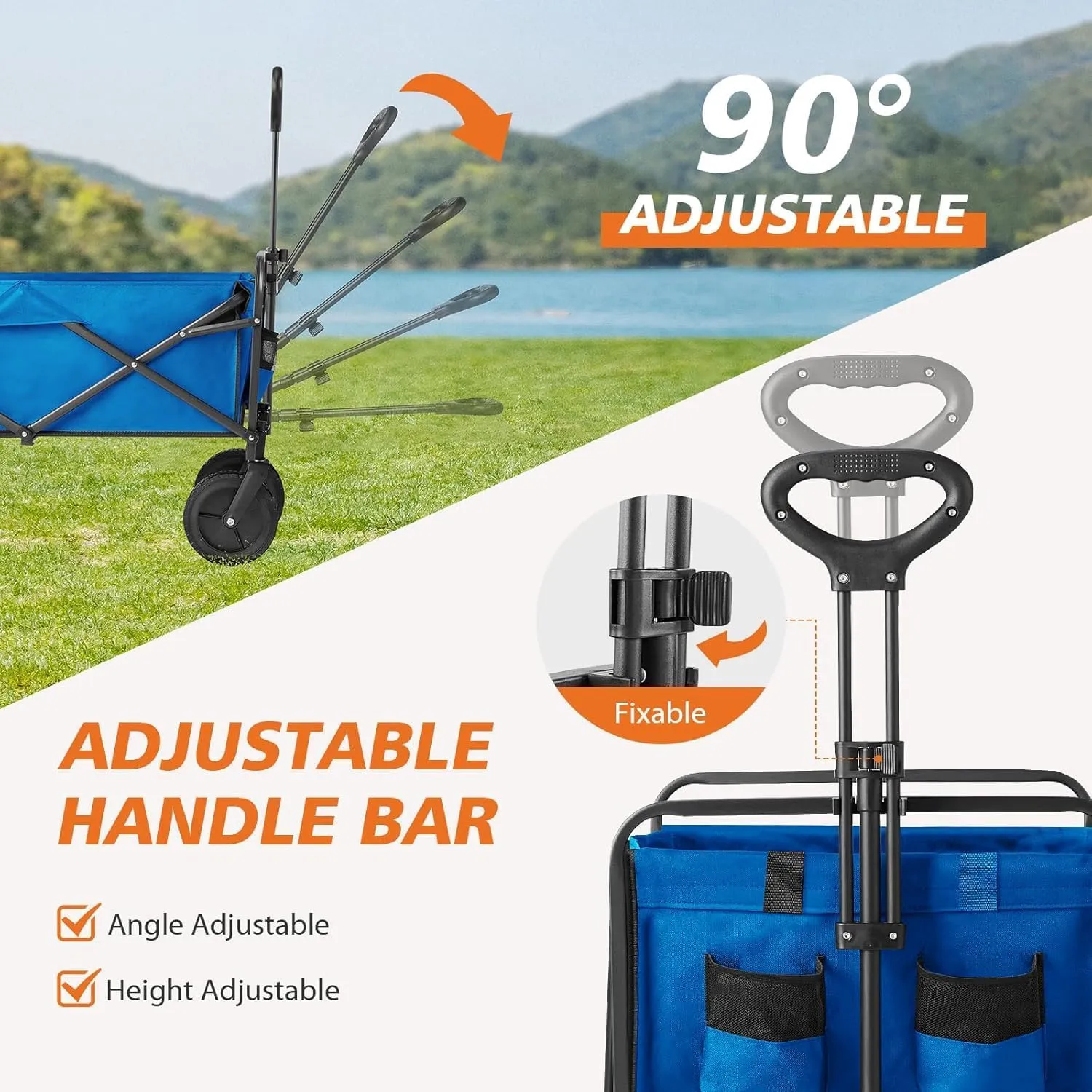 Sweetcrispy Collapsible Foldable Wagon Cart, Large Capacity Garden Beach Cart with All-Terrain Wheels, Heavy Duty Utility Grocery Wagon with Drink Holders for Shopping Sports Camping - 30IN Blue