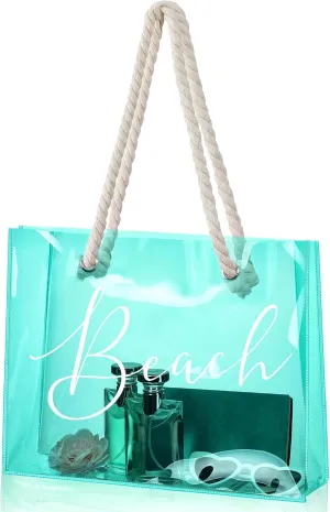 Sweetude Clear Beach Tote Bag Transparent Plastic PVC Women's Large Tote Waterproof Stadium Bags for Girl Summer Pool Party(Green)