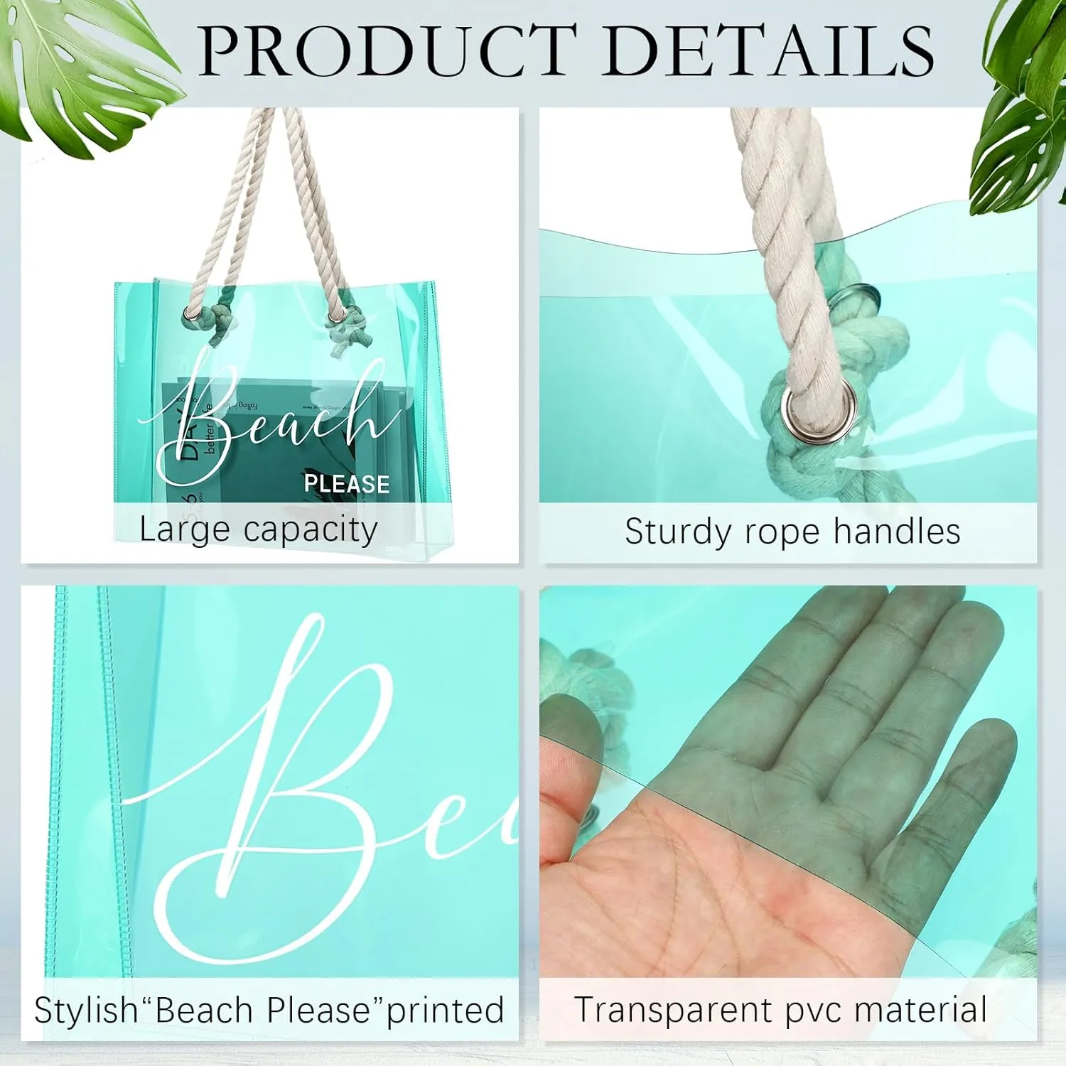 Sweetude Clear Beach Tote Bag Transparent Plastic PVC Women's Large Tote Waterproof Stadium Bags for Girl Summer Pool Party(Green)