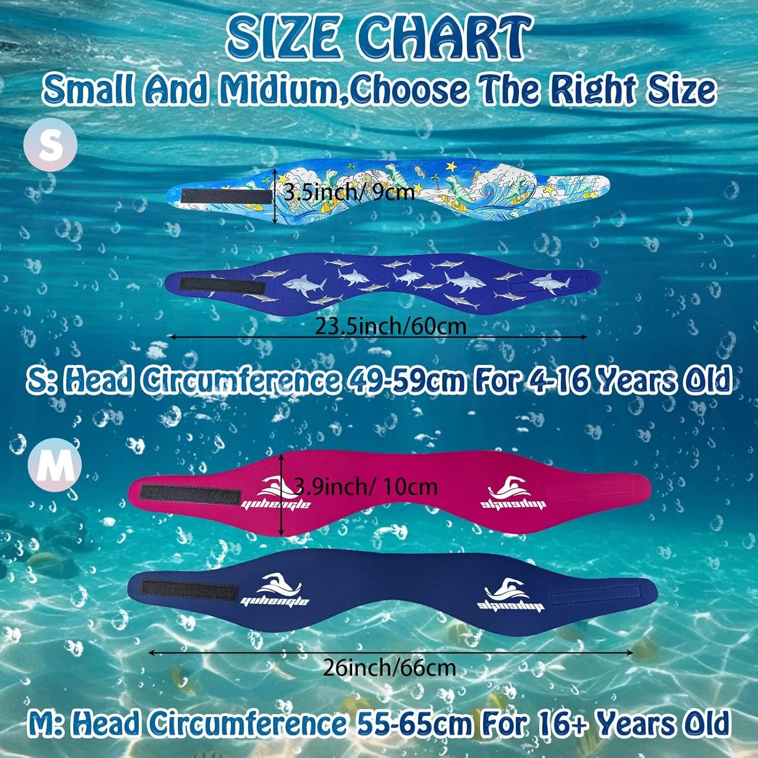 Swimming Headband for Kids - 2 Pairs Waterproof Ear Plugs & Adjustable Swim Ear Band,Keep Water Out and Hold Earplugs in - Water Headband for Surfing, Diving, Pool, Showering, and Beach