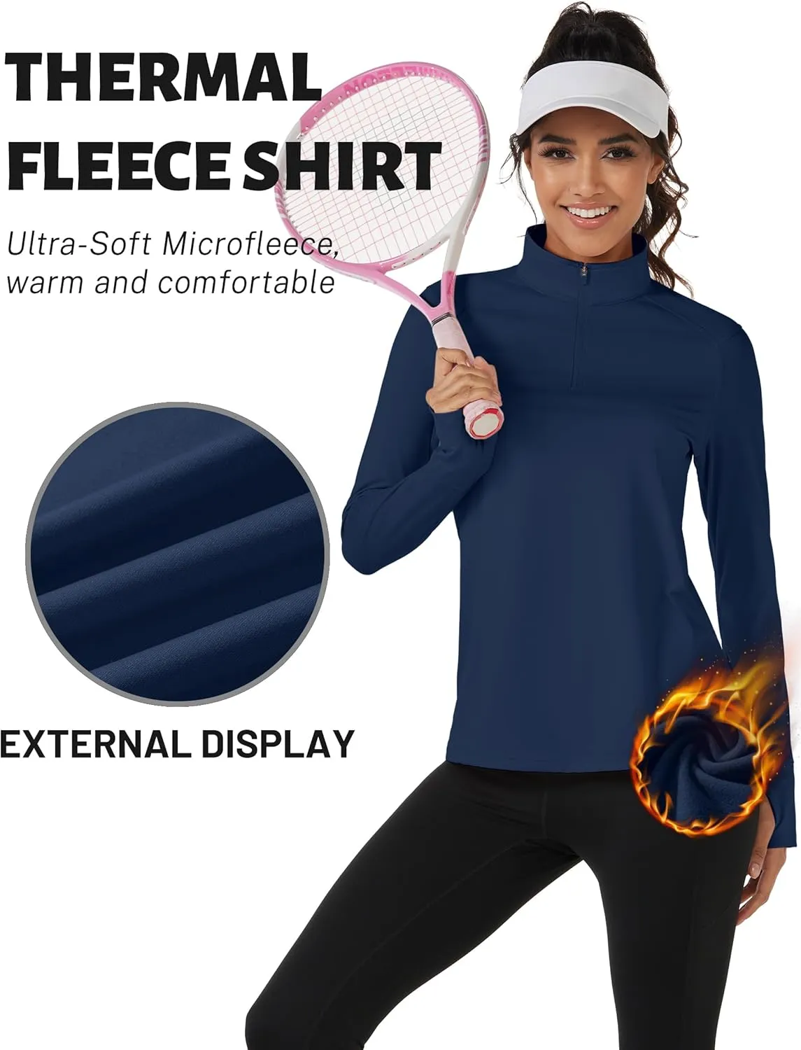 TACVASEN Women's Quarter Zip Pullover Fleece Lined Golf Shirt Long Sleeve Workout Tops Athletic Sweatshirt for Women