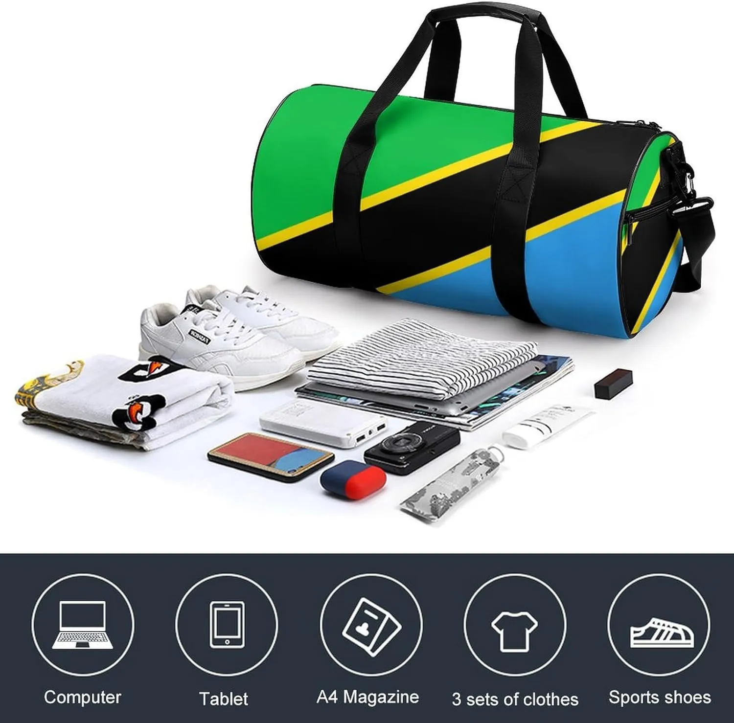 Tanzania Flag Large Capacity Sports Duffel Bag for Gym Travel Weekend for Men Women