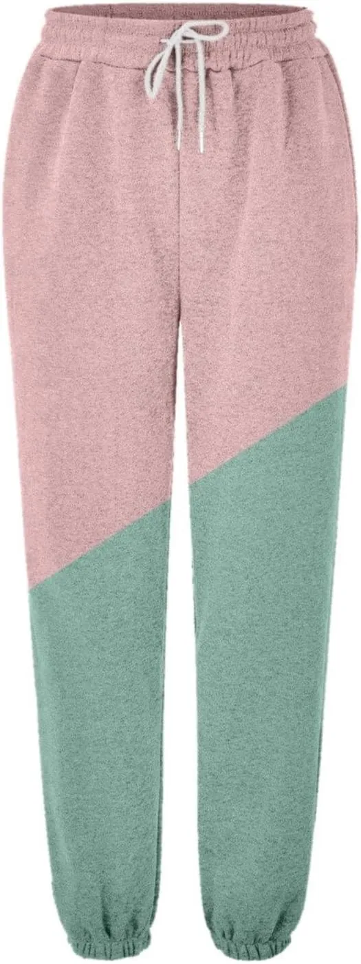 Teen Girls Cute Sweatpants Two Tone Drawstring Elastic Waist Cinch Bottom Joggers Lounge Slacks Womens Loose Soft Activewear
