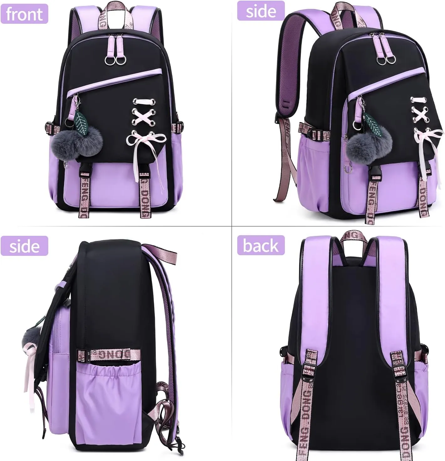 Teenage Girls Bookbag School Backpack Children Casual Daypack Schoolbag for Teens Black Purple