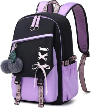 Teenage Girls Bookbag School Backpack Children Casual Daypack Schoolbag for Teens Black Purple
